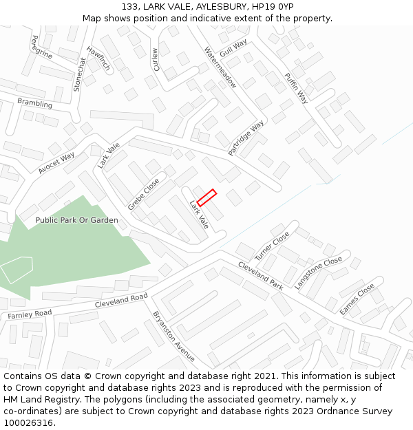 133, LARK VALE, AYLESBURY, HP19 0YP: Location map and indicative extent of plot
