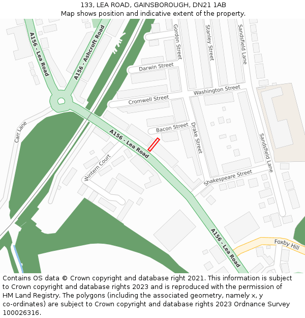 133, LEA ROAD, GAINSBOROUGH, DN21 1AB: Location map and indicative extent of plot