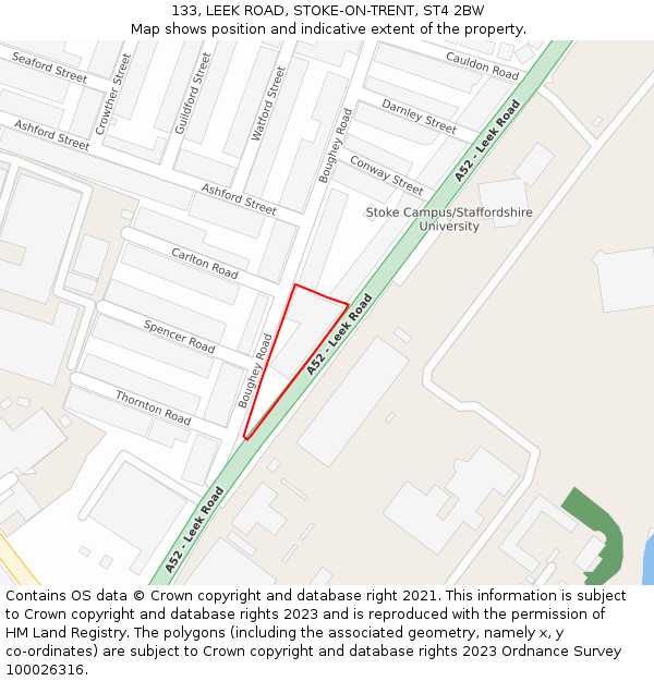 133, LEEK ROAD, STOKE-ON-TRENT, ST4 2BW: Location map and indicative extent of plot