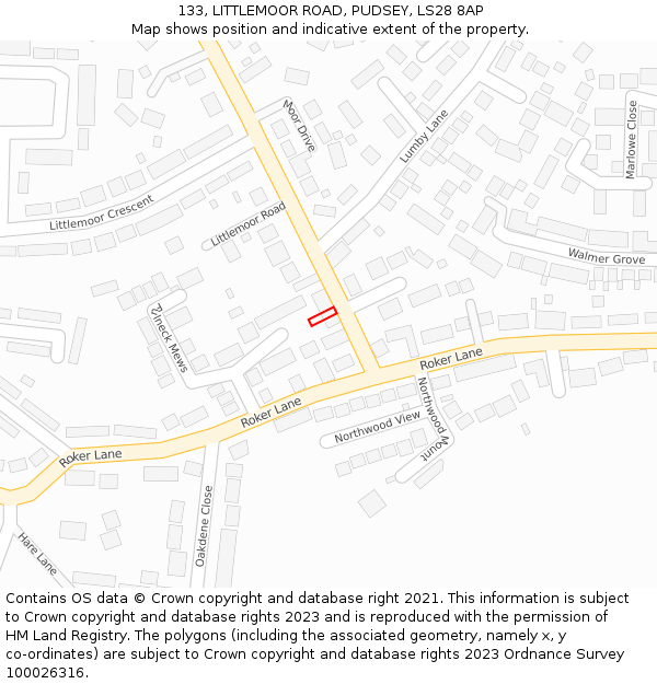 133, LITTLEMOOR ROAD, PUDSEY, LS28 8AP: Location map and indicative extent of plot