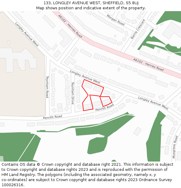 133, LONGLEY AVENUE WEST, SHEFFIELD, S5 8UJ: Location map and indicative extent of plot