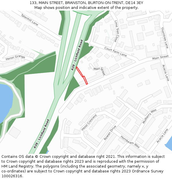 133, MAIN STREET, BRANSTON, BURTON-ON-TRENT, DE14 3EY: Location map and indicative extent of plot