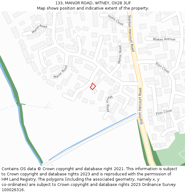 133, MANOR ROAD, WITNEY, OX28 3UF: Location map and indicative extent of plot