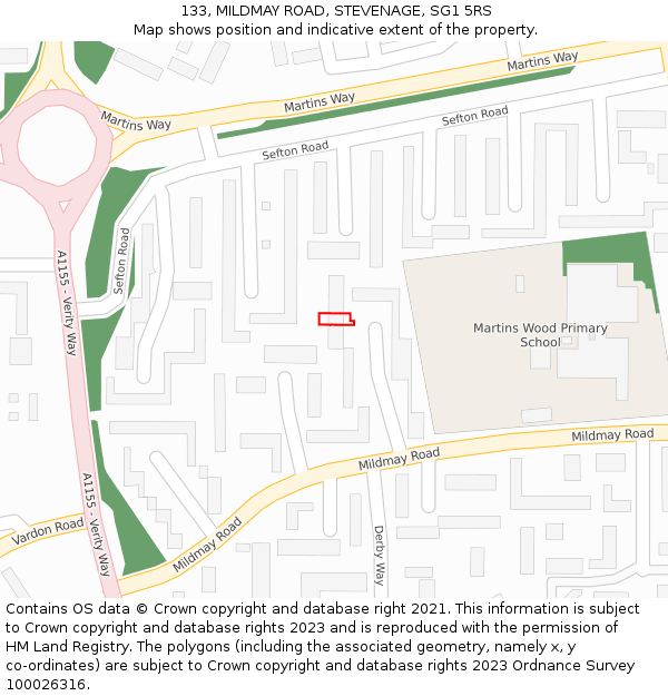 133, MILDMAY ROAD, STEVENAGE, SG1 5RS: Location map and indicative extent of plot