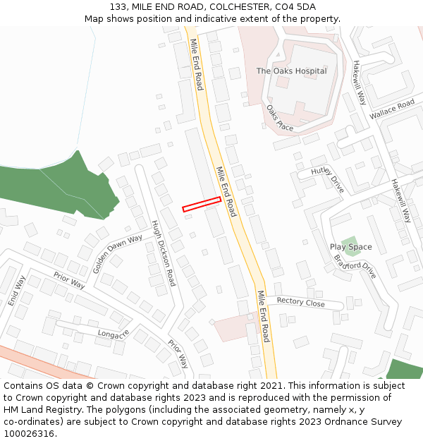 133, MILE END ROAD, COLCHESTER, CO4 5DA: Location map and indicative extent of plot