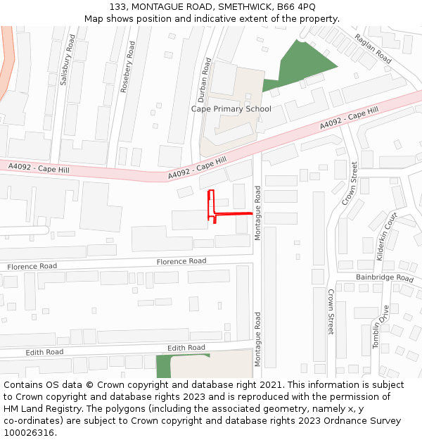 133, MONTAGUE ROAD, SMETHWICK, B66 4PQ: Location map and indicative extent of plot