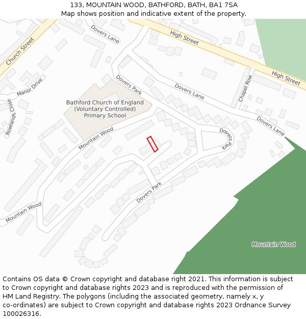 133, MOUNTAIN WOOD, BATHFORD, BATH, BA1 7SA: Location map and indicative extent of plot