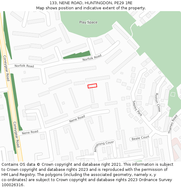 133, NENE ROAD, HUNTINGDON, PE29 1RE: Location map and indicative extent of plot