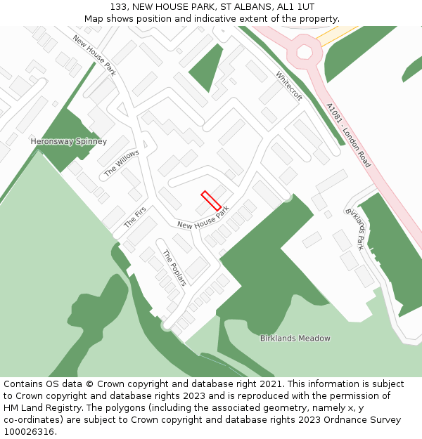 133, NEW HOUSE PARK, ST ALBANS, AL1 1UT: Location map and indicative extent of plot