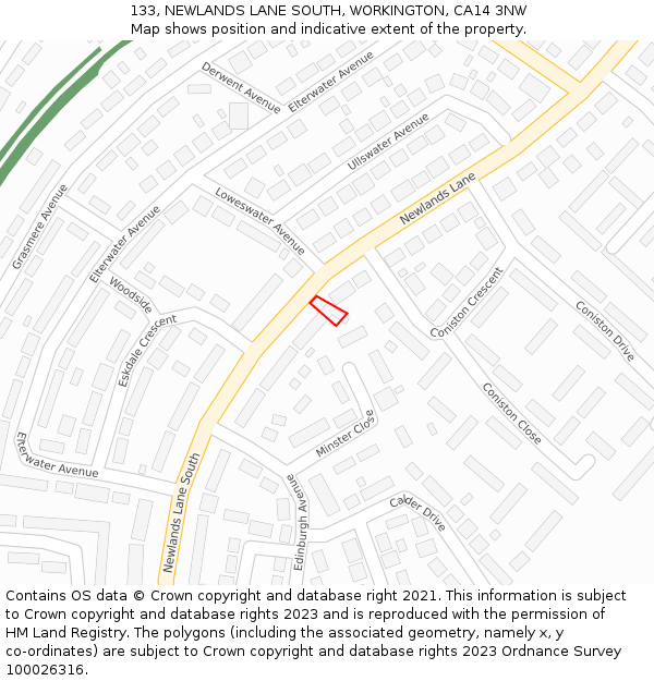 133, NEWLANDS LANE SOUTH, WORKINGTON, CA14 3NW: Location map and indicative extent of plot