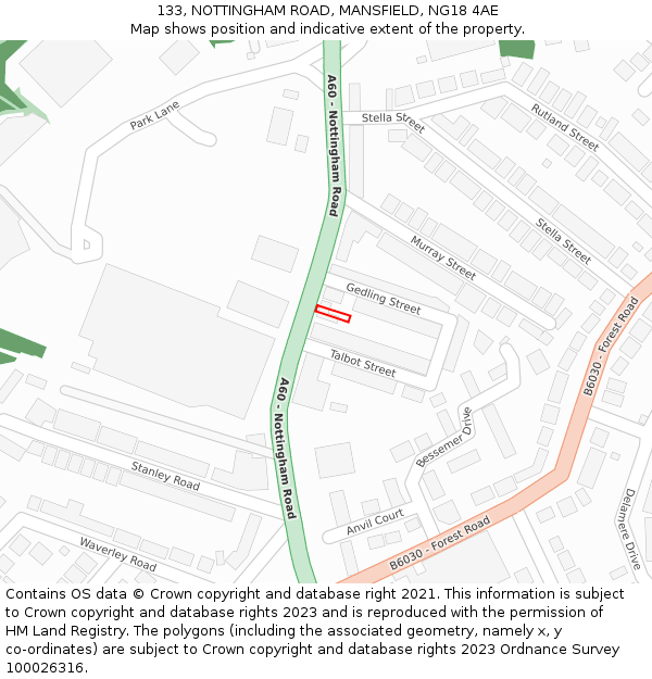 133, NOTTINGHAM ROAD, MANSFIELD, NG18 4AE: Location map and indicative extent of plot