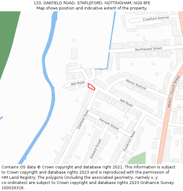 133, OAKFIELD ROAD, STAPLEFORD, NOTTINGHAM, NG9 8FE: Location map and indicative extent of plot