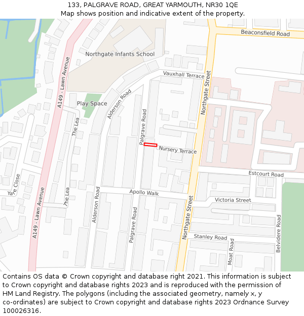 133, PALGRAVE ROAD, GREAT YARMOUTH, NR30 1QE: Location map and indicative extent of plot