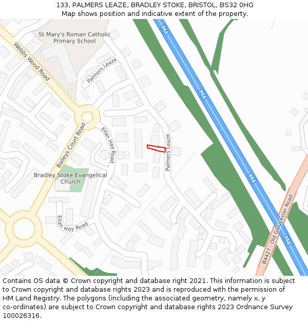 133, PALMERS LEAZE, BRADLEY STOKE, BRISTOL, BS32 0HG: Location map and indicative extent of plot