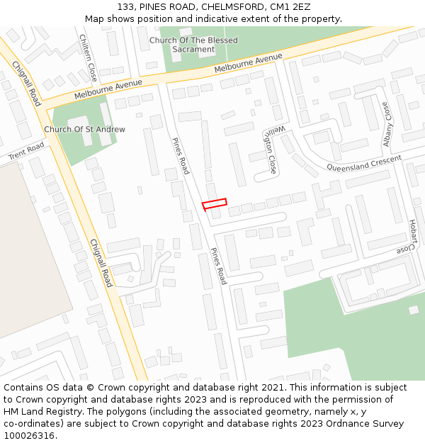 133, PINES ROAD, CHELMSFORD, CM1 2EZ: Location map and indicative extent of plot
