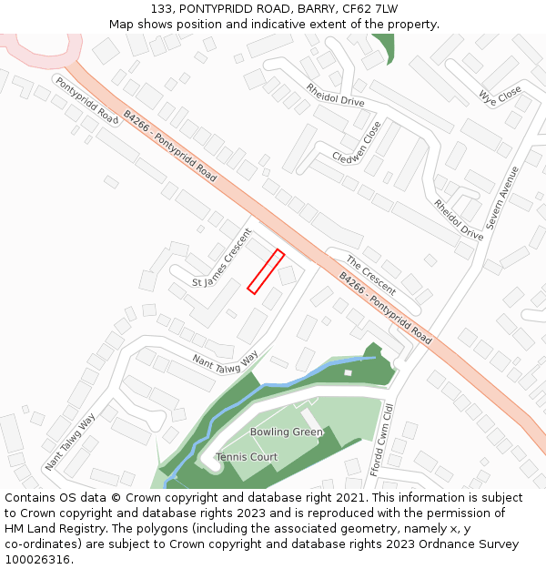 133, PONTYPRIDD ROAD, BARRY, CF62 7LW: Location map and indicative extent of plot
