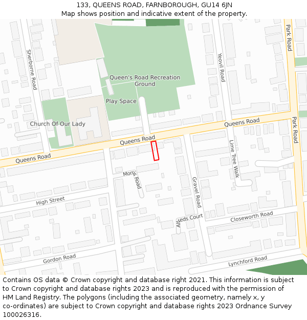 133, QUEENS ROAD, FARNBOROUGH, GU14 6JN: Location map and indicative extent of plot