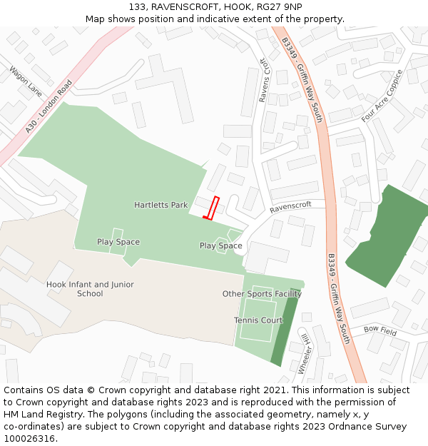 133, RAVENSCROFT, HOOK, RG27 9NP: Location map and indicative extent of plot