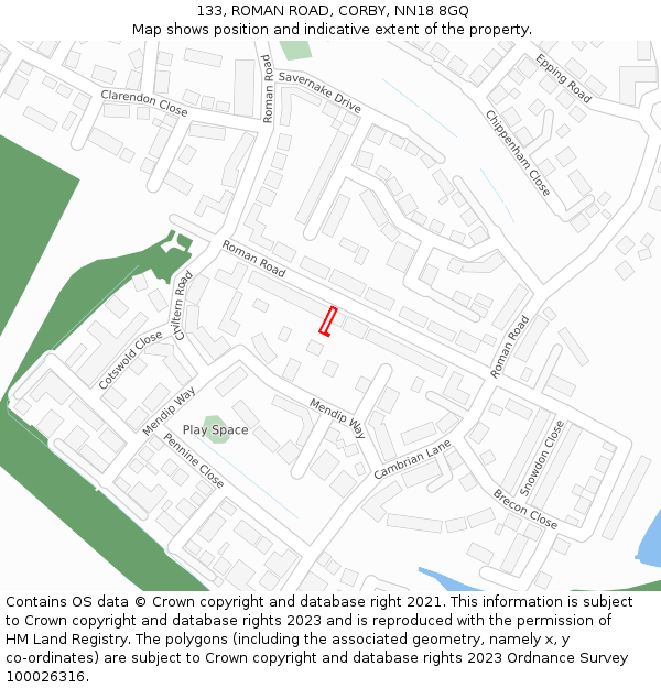 133, ROMAN ROAD, CORBY, NN18 8GQ: Location map and indicative extent of plot