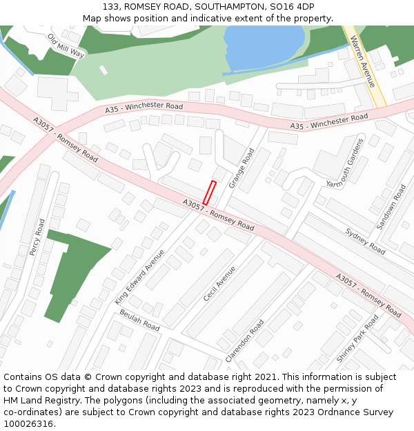 133, ROMSEY ROAD, SOUTHAMPTON, SO16 4DP: Location map and indicative extent of plot