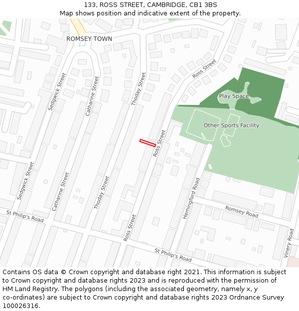 133, ROSS STREET, CAMBRIDGE, CB1 3BS: Location map and indicative extent of plot