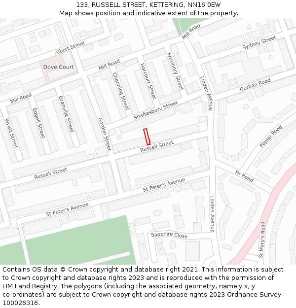 133, RUSSELL STREET, KETTERING, NN16 0EW: Location map and indicative extent of plot
