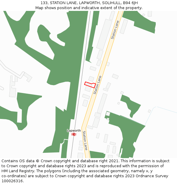 133, STATION LANE, LAPWORTH, SOLIHULL, B94 6JH: Location map and indicative extent of plot