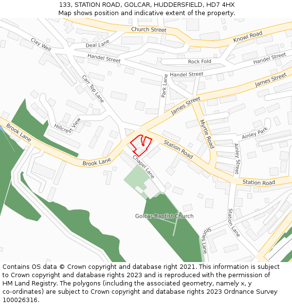 133, STATION ROAD, GOLCAR, HUDDERSFIELD, HD7 4HX: Location map and indicative extent of plot