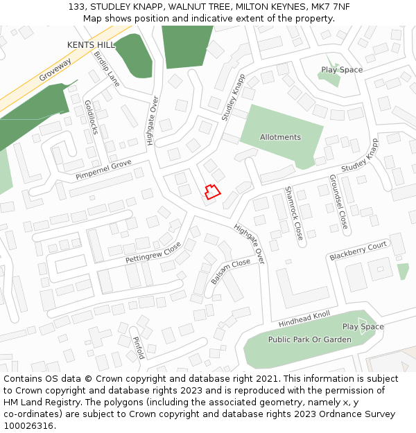 133, STUDLEY KNAPP, WALNUT TREE, MILTON KEYNES, MK7 7NF: Location map and indicative extent of plot