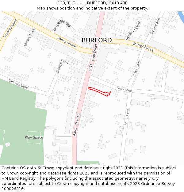 133, THE HILL, BURFORD, OX18 4RE: Location map and indicative extent of plot