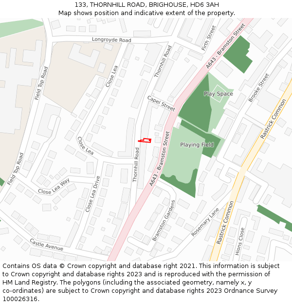 133, THORNHILL ROAD, BRIGHOUSE, HD6 3AH: Location map and indicative extent of plot