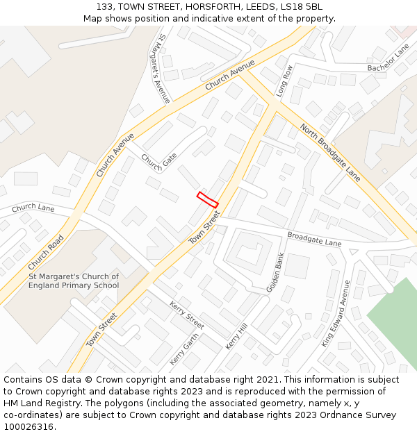 133, TOWN STREET, HORSFORTH, LEEDS, LS18 5BL: Location map and indicative extent of plot