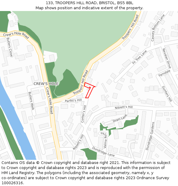 133, TROOPERS HILL ROAD, BRISTOL, BS5 8BL: Location map and indicative extent of plot