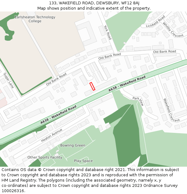 133, WAKEFIELD ROAD, DEWSBURY, WF12 8AJ: Location map and indicative extent of plot