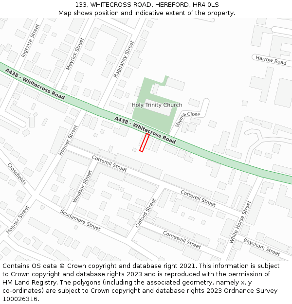 133, WHITECROSS ROAD, HEREFORD, HR4 0LS: Location map and indicative extent of plot