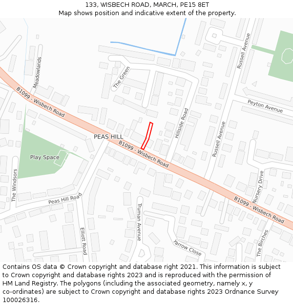 133, WISBECH ROAD, MARCH, PE15 8ET: Location map and indicative extent of plot