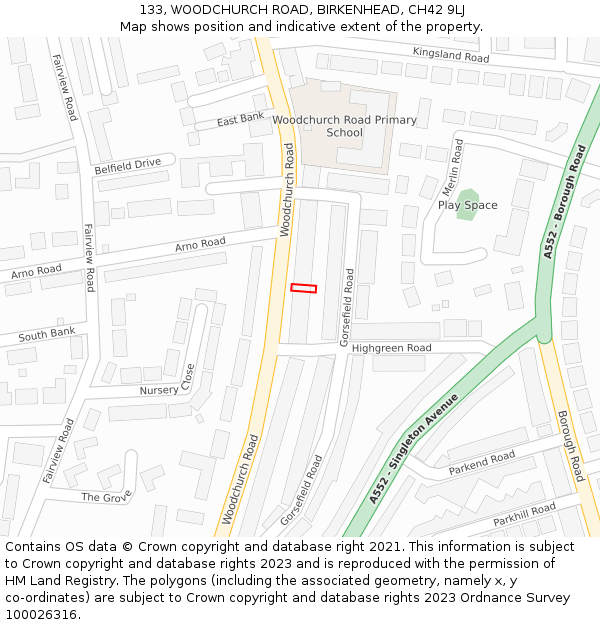 133, WOODCHURCH ROAD, BIRKENHEAD, CH42 9LJ: Location map and indicative extent of plot