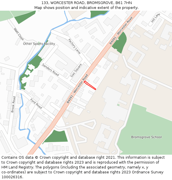 133, WORCESTER ROAD, BROMSGROVE, B61 7HN: Location map and indicative extent of plot
