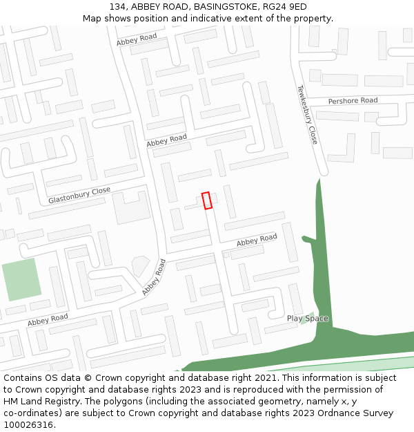 134, ABBEY ROAD, BASINGSTOKE, RG24 9ED: Location map and indicative extent of plot