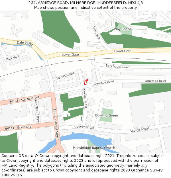 134, ARMITAGE ROAD, MILNSBRIDGE, HUDDERSFIELD, HD3 4JR: Location map and indicative extent of plot