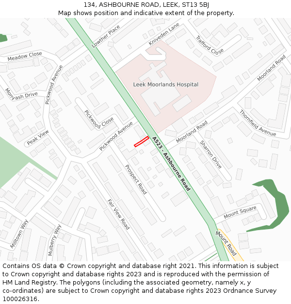 134, ASHBOURNE ROAD, LEEK, ST13 5BJ: Location map and indicative extent of plot
