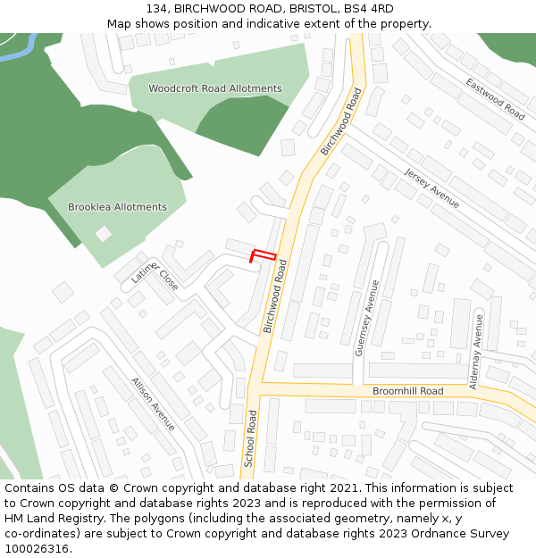 134, BIRCHWOOD ROAD, BRISTOL, BS4 4RD: Location map and indicative extent of plot