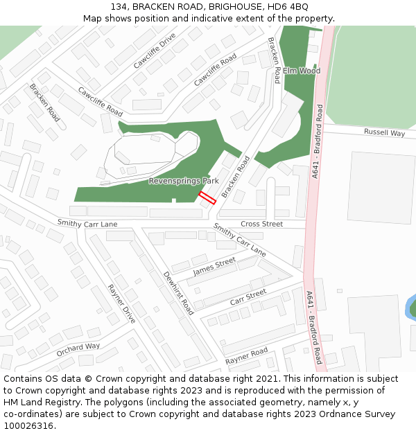 134, BRACKEN ROAD, BRIGHOUSE, HD6 4BQ: Location map and indicative extent of plot