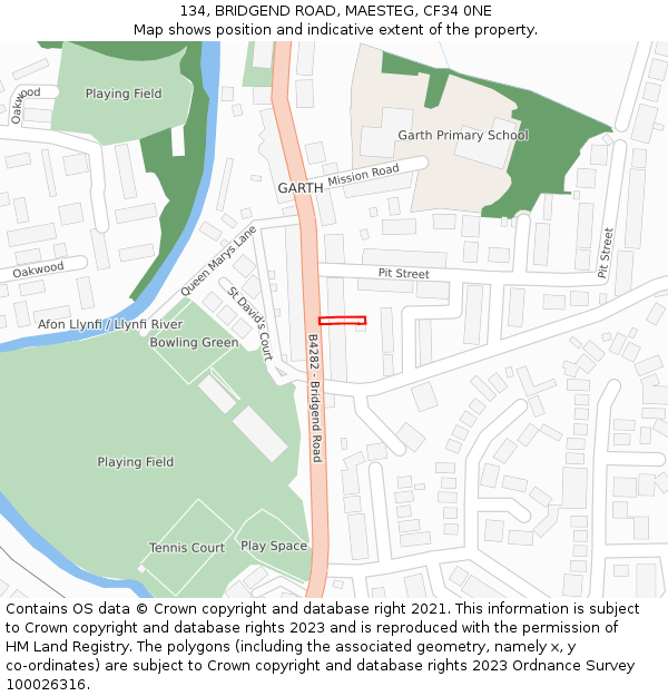 134, BRIDGEND ROAD, MAESTEG, CF34 0NE: Location map and indicative extent of plot