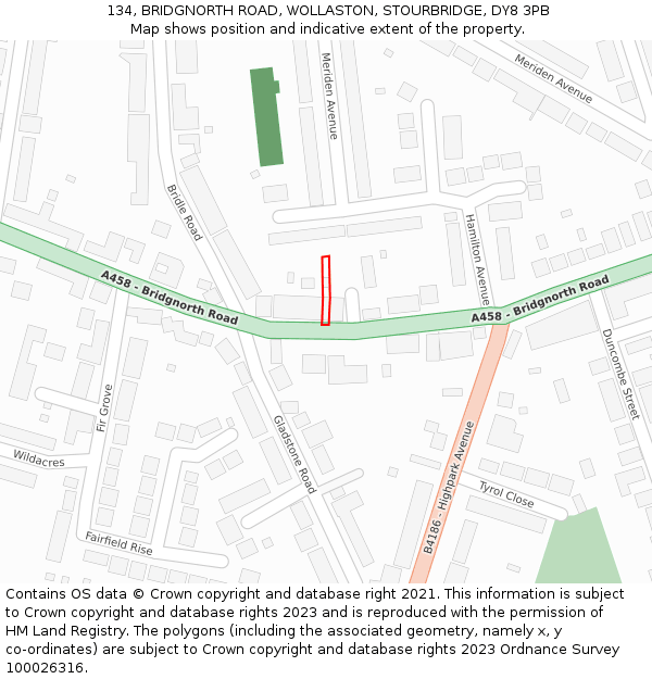 134, BRIDGNORTH ROAD, WOLLASTON, STOURBRIDGE, DY8 3PB: Location map and indicative extent of plot