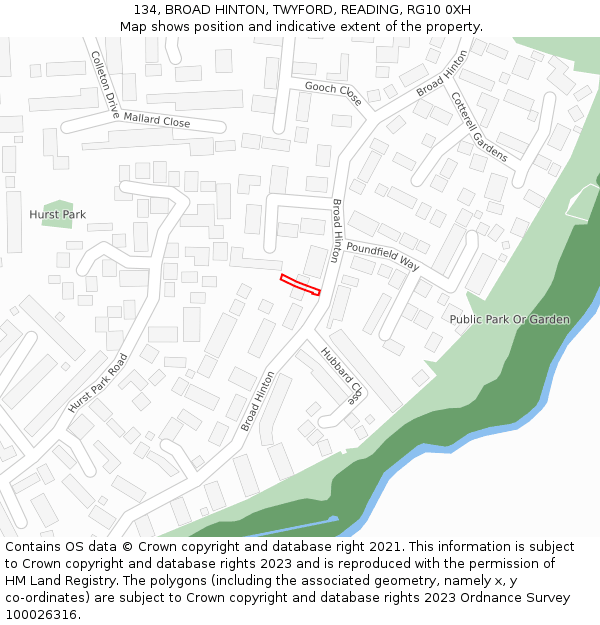 134, BROAD HINTON, TWYFORD, READING, RG10 0XH: Location map and indicative extent of plot