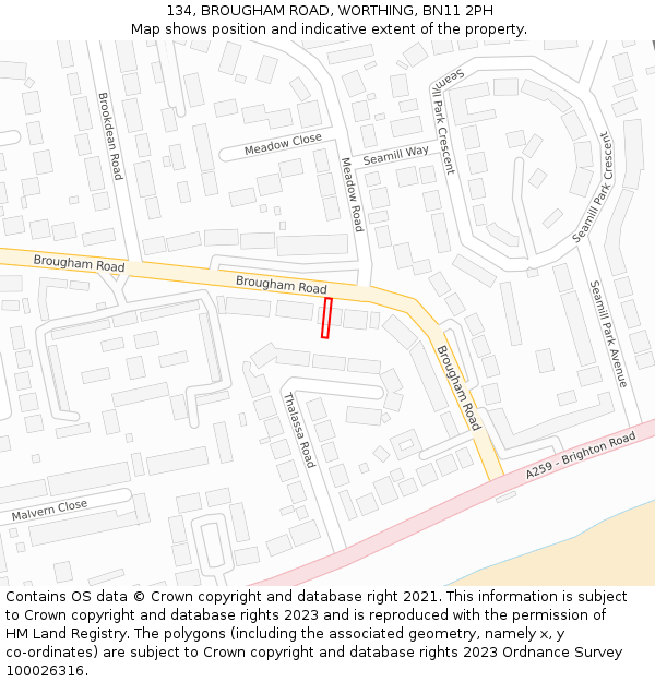 134, BROUGHAM ROAD, WORTHING, BN11 2PH: Location map and indicative extent of plot