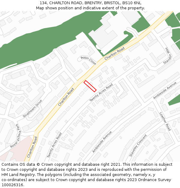 134, CHARLTON ROAD, BRENTRY, BRISTOL, BS10 6NL: Location map and indicative extent of plot