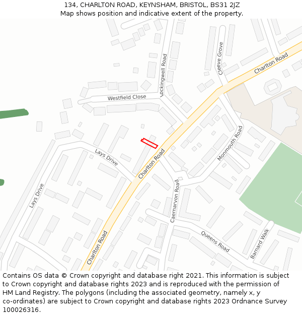 134, CHARLTON ROAD, KEYNSHAM, BRISTOL, BS31 2JZ: Location map and indicative extent of plot