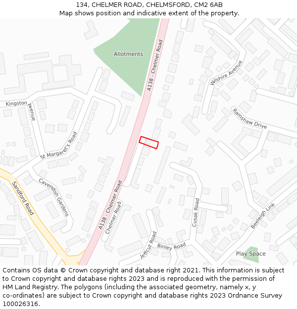 134, CHELMER ROAD, CHELMSFORD, CM2 6AB: Location map and indicative extent of plot